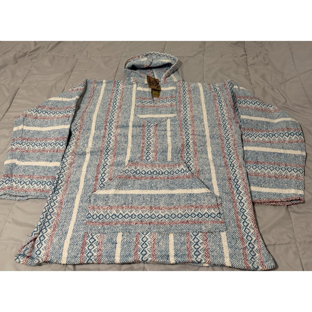 Baja Joe Unisex Sky Blue Pullover Hoodie Hippie Mexican Baja X-Large NWT!!